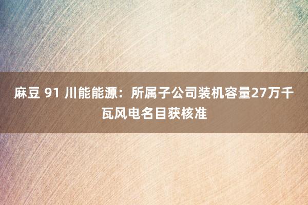 麻豆 91 川能能源：所属子公司装机容量27万千瓦风电名目获核准