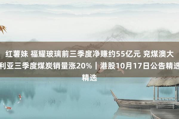 红薯妹 福耀玻璃前三季度净赚约55亿元 兖煤澳大利亚三季度煤炭销量涨20%｜港股10月17日公告精选